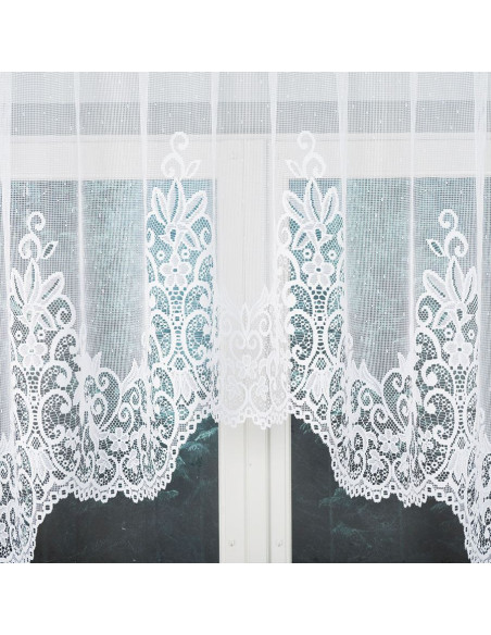 BERENIKA - Firanka gotowa żakardowa z podcięciem na dole - 300x120 cm - kolor biały