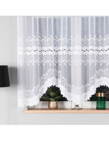 BASTIA · firanka gotowa z podcięciem · biała · ornamenty · 300x160