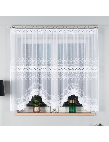 BASTIA · firanka gotowa z podcięciem · biała · ornamenty · 300x160