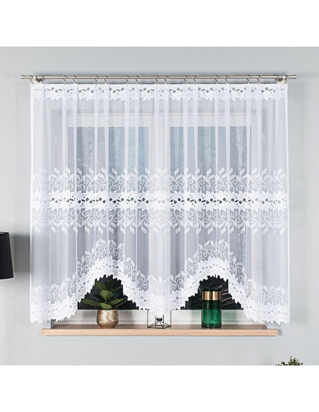 BASTIA · firanka gotowa z podcięciem · biała · ornamenty · 300x160