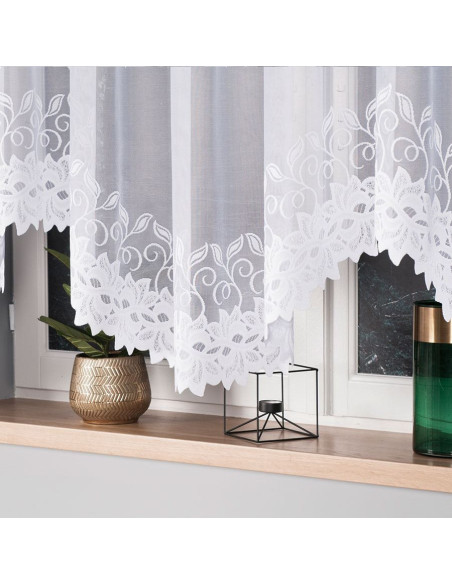 BASTIA · firanka gotowa z podcięciem · biała · ornamenty · 300x160