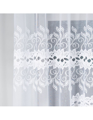 BASTIA · firanka gotowa z podcięciem · biała · ornamenty · 300x160