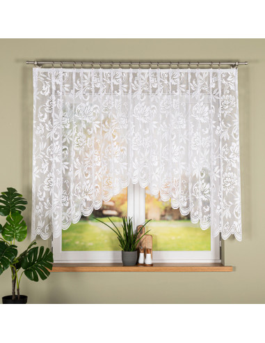 BARBARA · firanka gotowa żakardowa · biała · kwiaty · 300x140