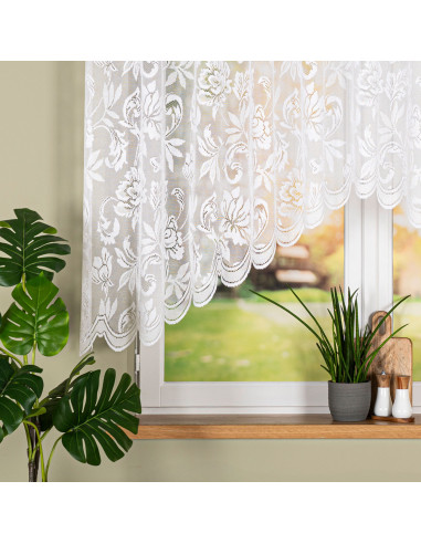 BARBARA · firanka gotowa żakardowa · biała · kwiaty · 300x140