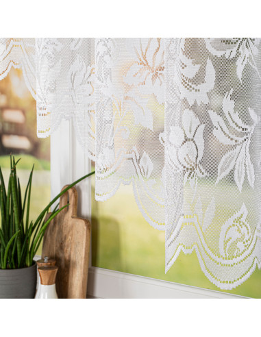 BARBARA · firanka gotowa żakardowa · biała · kwiaty · 300x140