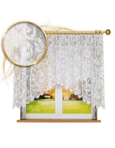 BARBARA · firanka gotowa żakardowa · biała · kwiaty · 300x140