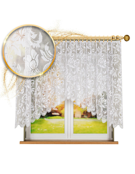 BARBARA · firanka gotowa żakardowa · biała · kwiaty · 300x140