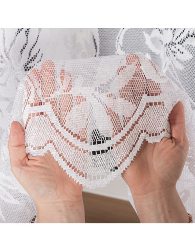 BARBARA · firanka gotowa żakardowa · biała · kwiaty · 300x140