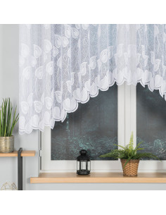 NORA · firanka gotowa z podcięciem · biała · liście · 300x130 2