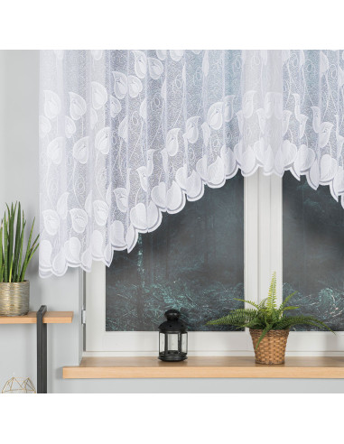 NORA · firanka gotowa z podcięciem · biała · liście · 300x130