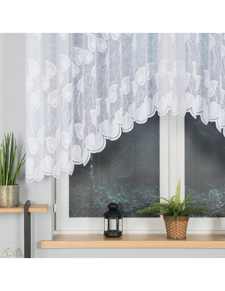 NORA · firanka gotowa z podcięciem · biała · liście · 300x130