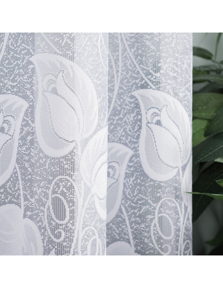 NORA · firanka gotowa z podcięciem · biała · liście · 300x130