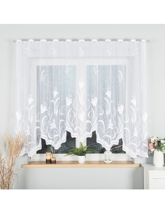 JULIANNA · firanka gotowa z podcięciem · biała · kwiaty · 300x160