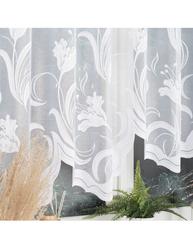 JULIANNA · firanka gotowa z podcięciem · biała · kwiaty · 300x160