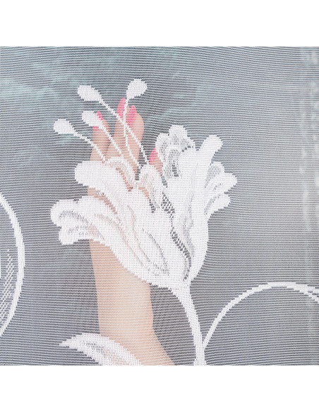 JULIANNA · firanka gotowa z podcięciem · biała · kwiaty · 300x160