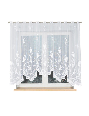 JULIANNA · firanka gotowa z podcięciem · biała · kwiaty · 300x160