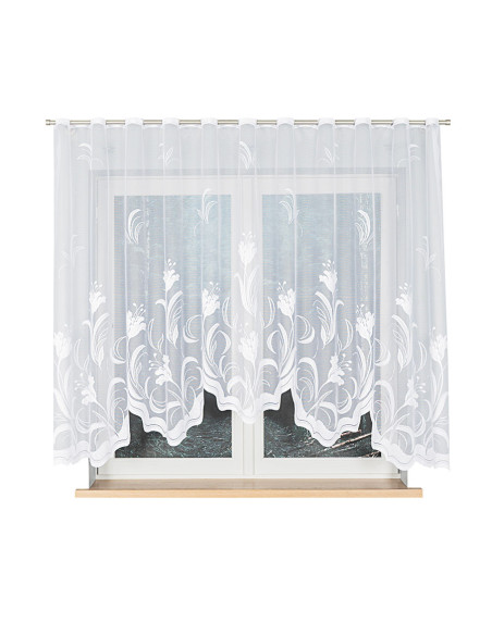 JULIANNA · firanka gotowa z podcięciem · biała · kwiaty · 300x160