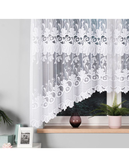 KASJANA · Firanka gotowa żakardowa z podcięciem na dole · 320x160 cm · kolor biały