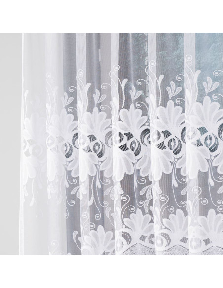 KASJANA · Firanka gotowa żakardowa z podcięciem na dole · 320x160 cm · kolor biały