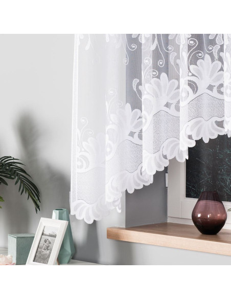 KASJANA · Firanka gotowa żakardowa z podcięciem na dole · 320x160 cm · kolor biały