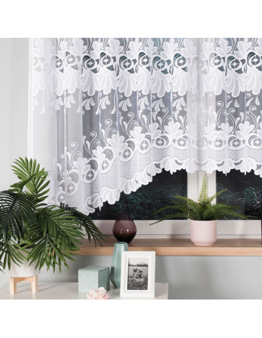 KASJANA · Firanka gotowa żakardowa z podcięciem na dole · 320x160 cm · kolor biały